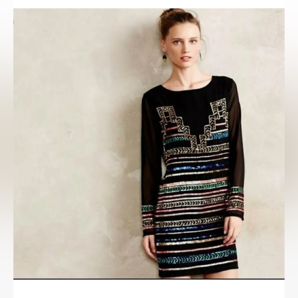 EUC Mara Hoffman long sleeve sequin cocktail dress